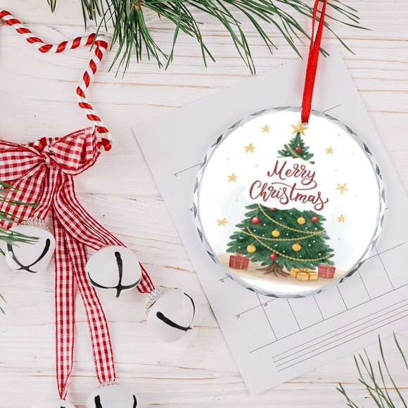 NEW -Glass Circular Ornament Pendant - Merry Christmas - Picture 3 of 9